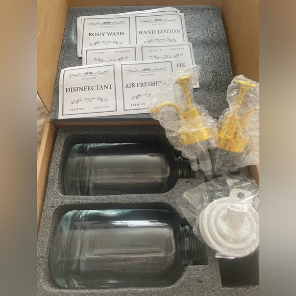 2 Pack Thick Clear Glass Jar Soap Dispenser with Gold Pump - Picture 4 of 5